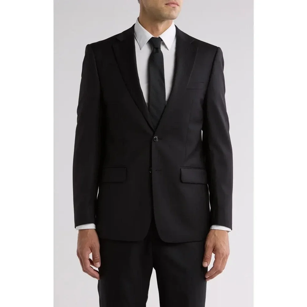Calvin Klein Mens Slim‎ fit Suit Jacket 42R Black Solid Wool